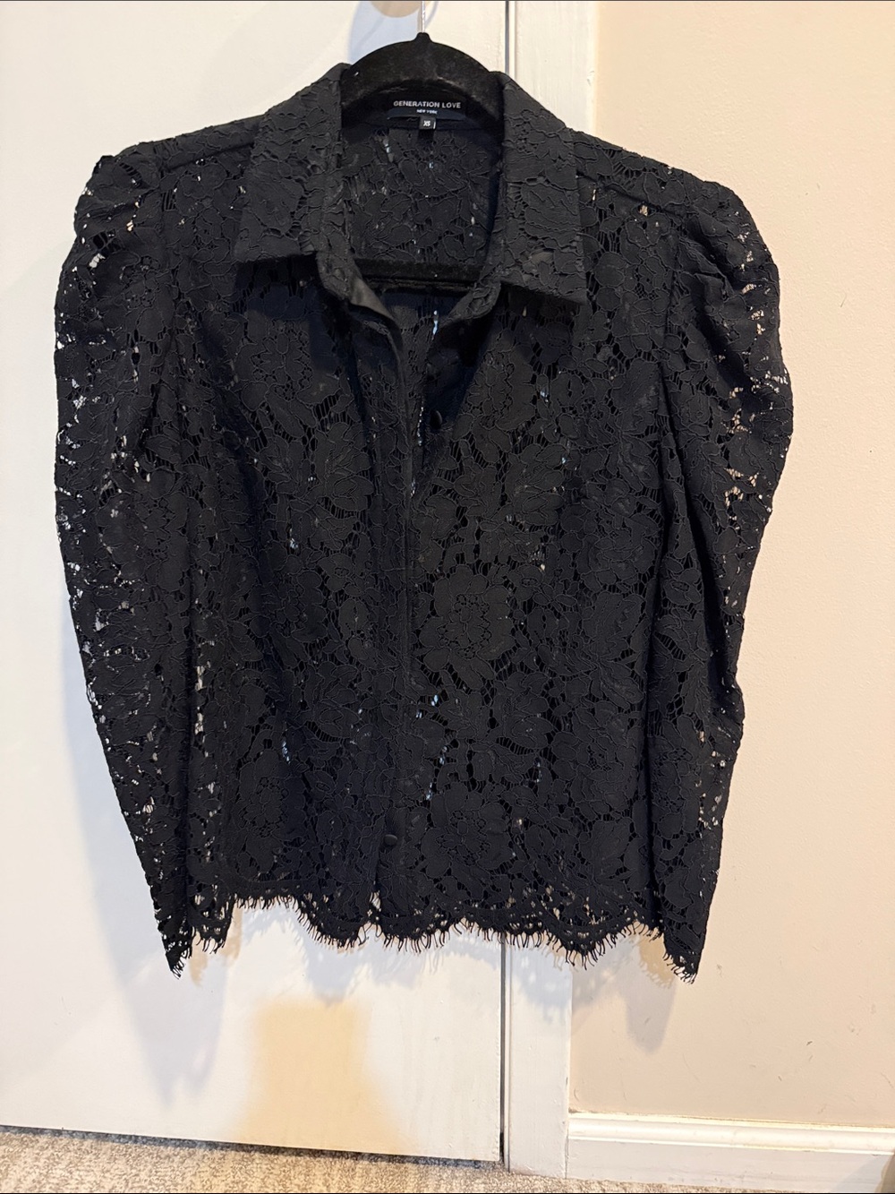 Generation Love Black Floral Lace Button-Down Top-xs